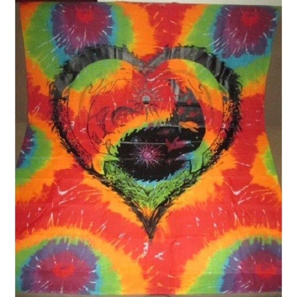 New Tie Dye Tapestry Dolphins Love Yin Yang Heart Gift Wall Decor Art Sun Cosmos